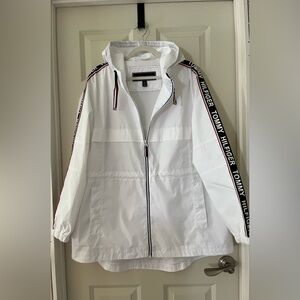 Women’s Tommy Hilfiger White Long hooded Windbreaker Jacket XXL Coat